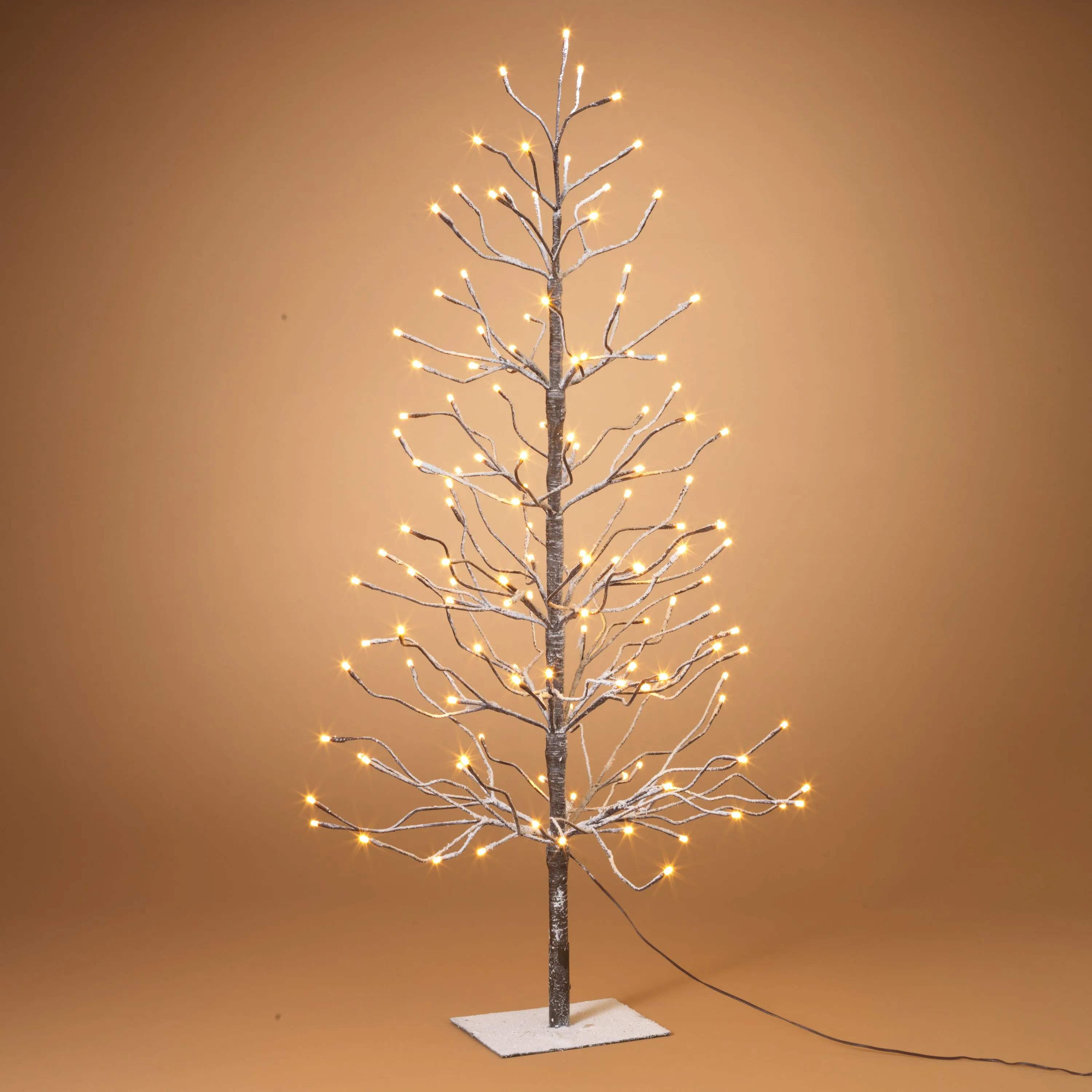 4 Foot Tall Snowy Brown Pre Lit Tree, 128 Warm White LEDs