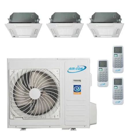 Air-Con 24,000 BTU 20 SEER 3-Zone Ceiling Cassette 9K 9K 9K Mini-Split Heat Pump System