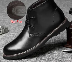 Autumn Winter Warm Fur Ankle Boots Business Genuine Leather Mens Boots Comfortable Soft Handmade Plus Size 48