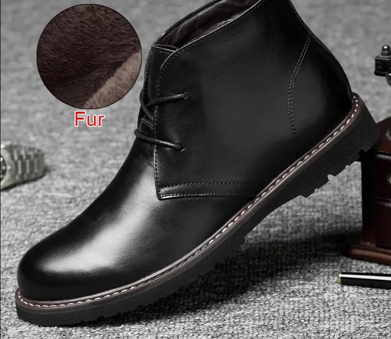 Autumn Winter Warm Fur Ankle Boots Business Genuine Leather Mens Boots Comfortable Soft Handmade Plus Size 48