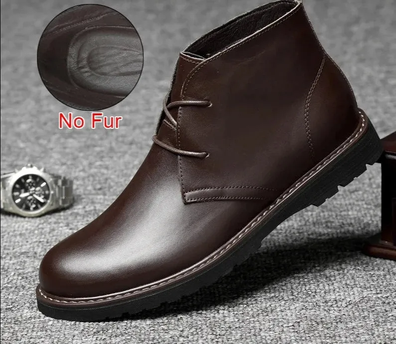 Autumn Winter Warm Fur Ankle Boots Business Genuine Leather Mens Boots Comfortable Soft Handmade Plus Size 48