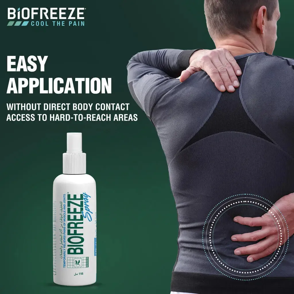 Biofreeze Pain Relief Spray For Muscle & Joint Pain, Temporary Pain Relief  With Soothing Menthol 118ml