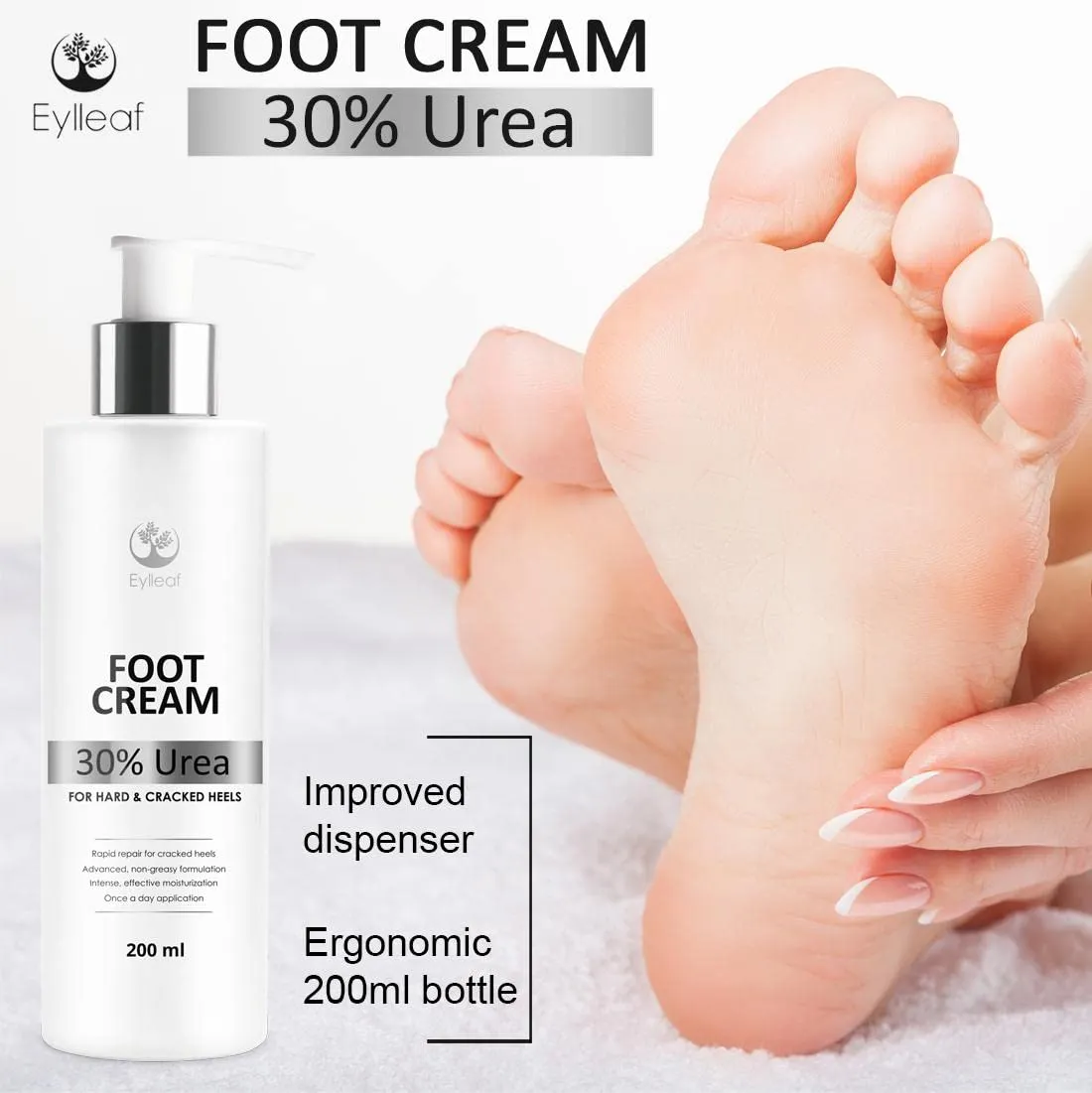 Eylleaf Urea 30% Foot Cream - Intense Moisture and Healing for Dry, Cracked Heels, 200 ml