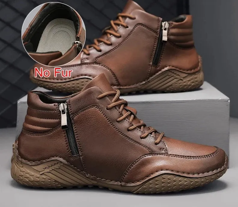 Fashion Casual Men Shoes Split Leather Boots Warm Plush Lace Up Non-Slip Handmade Comfortable Ankle Boots For Men Size 46