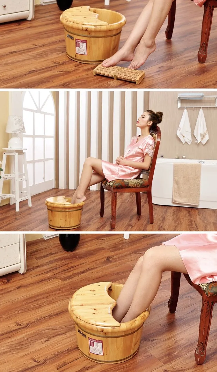 Foot Basin Foot Spa Wooden Bucket Foot Bath With Cover and Massager 足浴桶加厚泡脚加盖和按摩器 OFS03