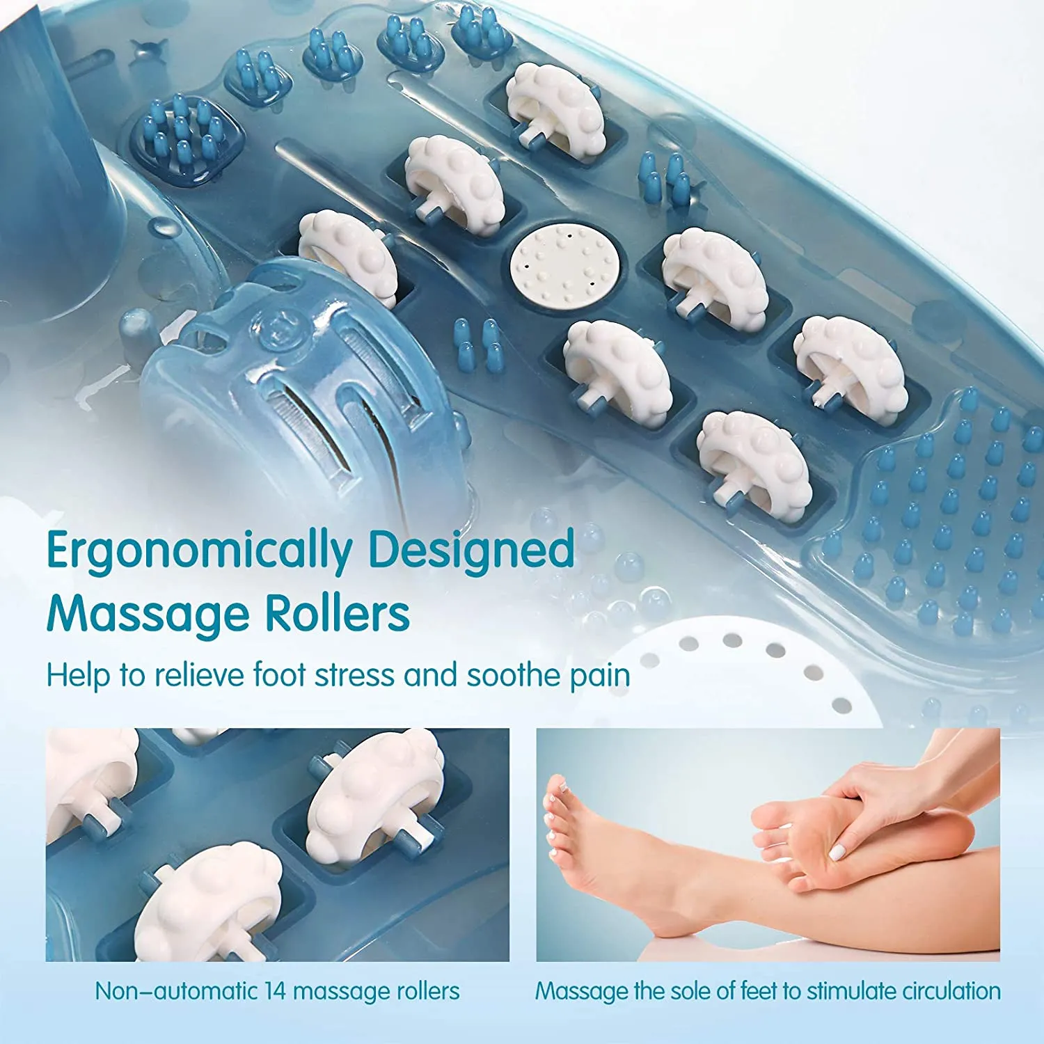 Foot Spa Bath Massager with Heat Bubbles Vibration, 14 Shiatsu Massaging Rollers to Relax Tired Feet, Adjustable Temperature Pedicure Tub for Home Office Use