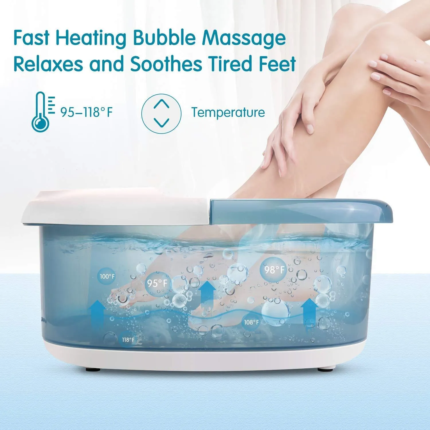 Foot Spa Bath Massager with Heat Bubbles Vibration, 14 Shiatsu Massaging Rollers to Relax Tired Feet, Adjustable Temperature Pedicure Tub for Home Office Use