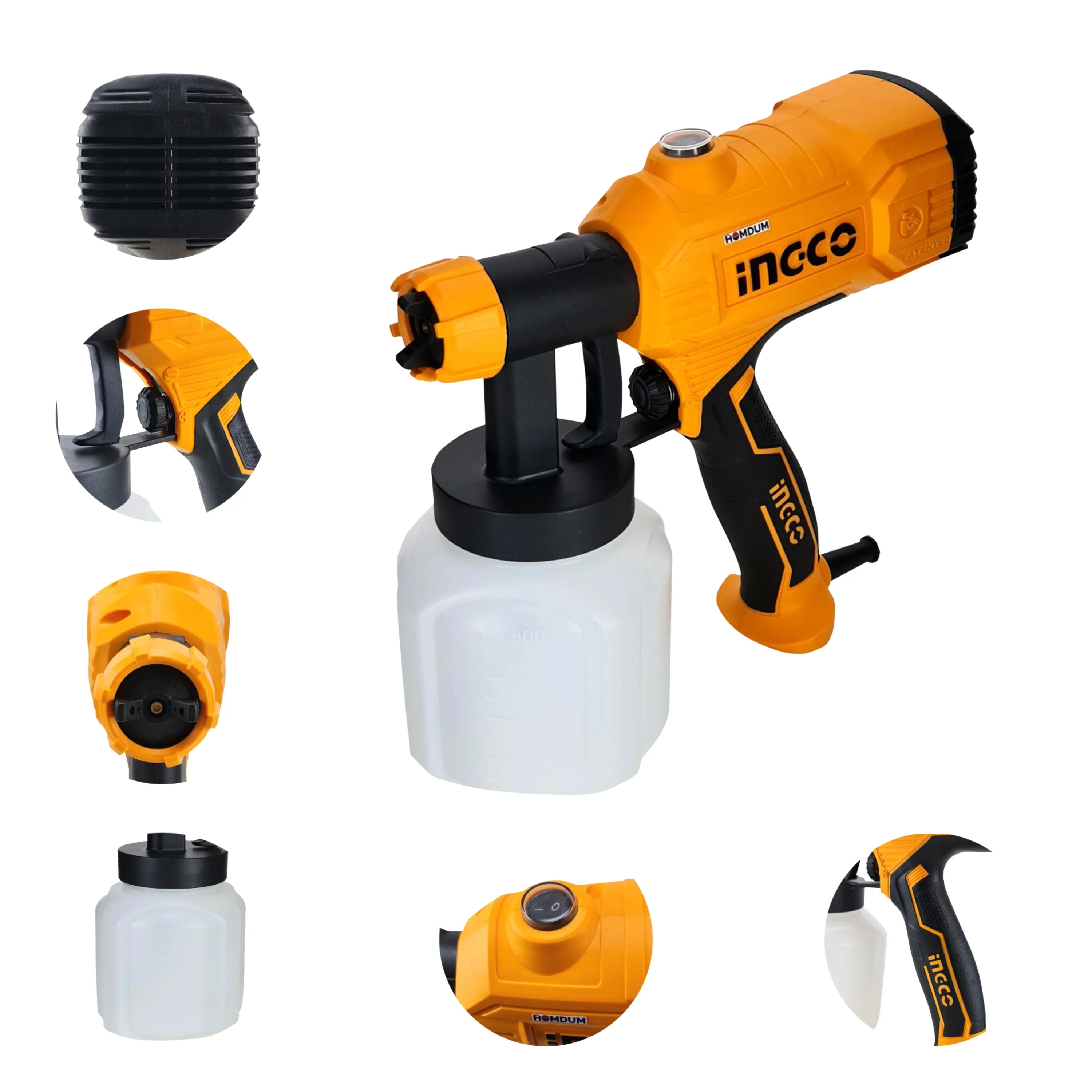 INGCO Paint Sprayer，800 ml Capacity, 450W, 1.5Mm Copper Nozzle,50Din-S, 380 Ml/Min SPG350