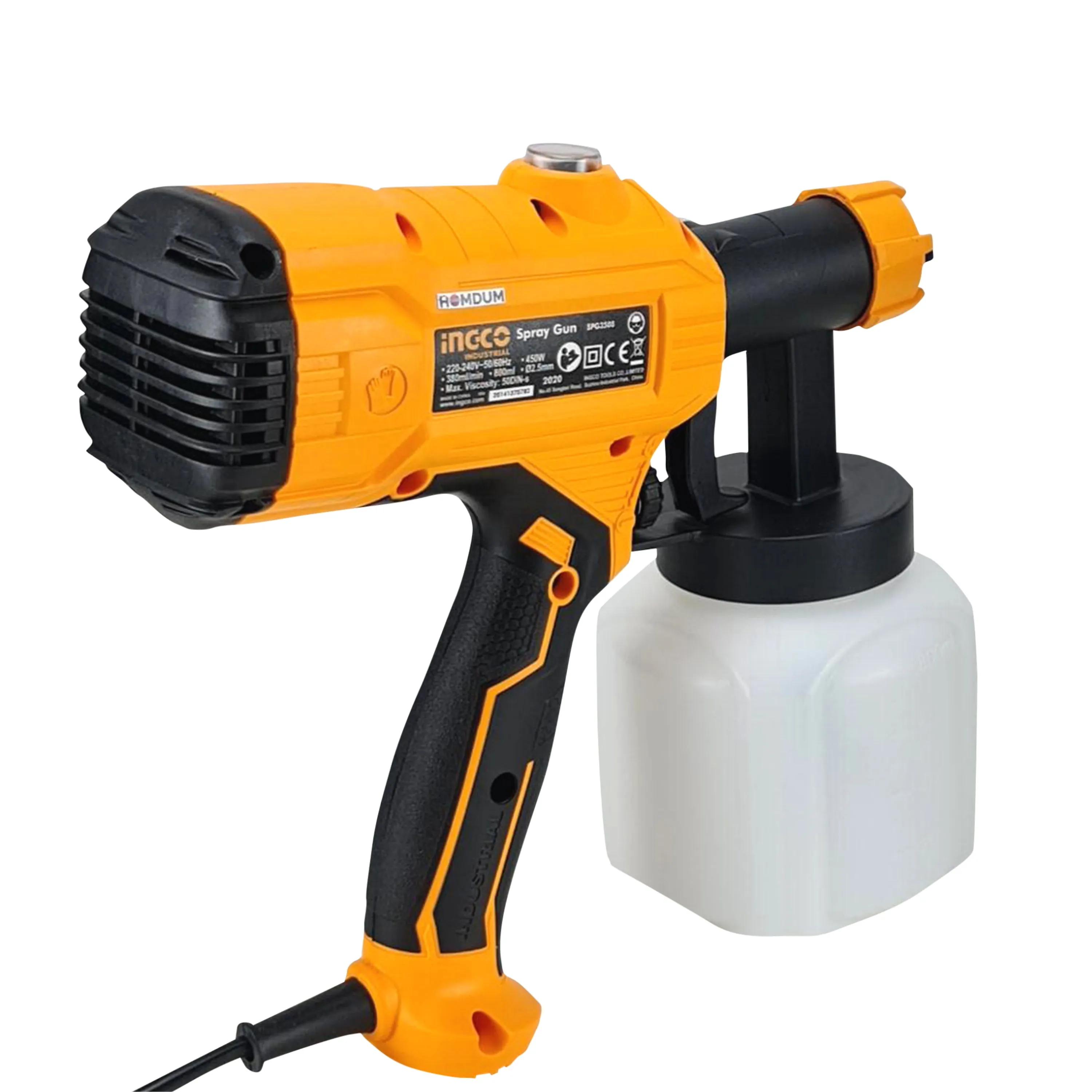 INGCO Paint Sprayer，800 ml Capacity, 450W, 1.5Mm Copper Nozzle,50Din-S, 380 Ml/Min SPG350