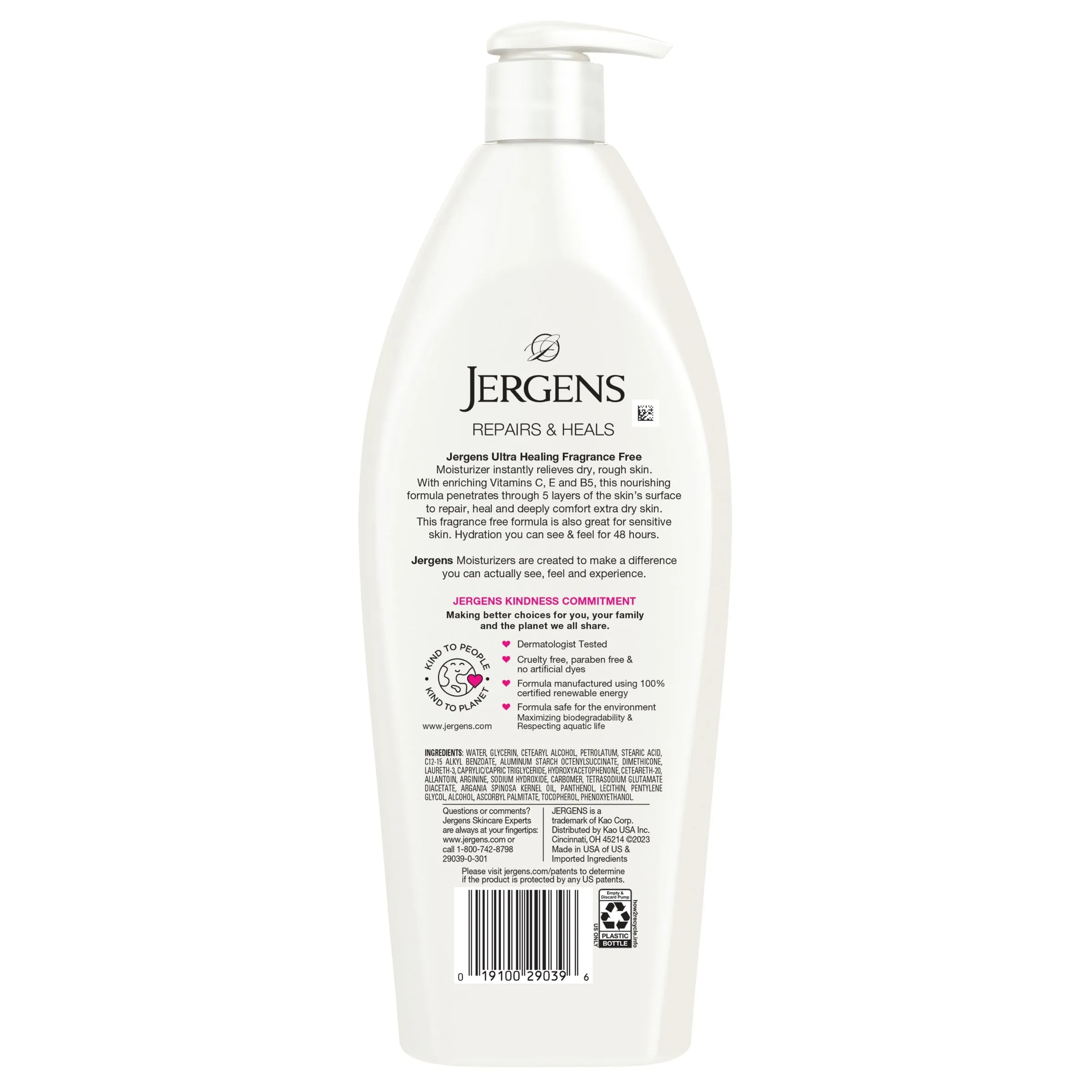 Jergens Fragrance Free Unscented Lotion, Ultra Healing Dry Skin Moisturizer, for Sensitive Skin, 48hr Hydration, 21 Oz