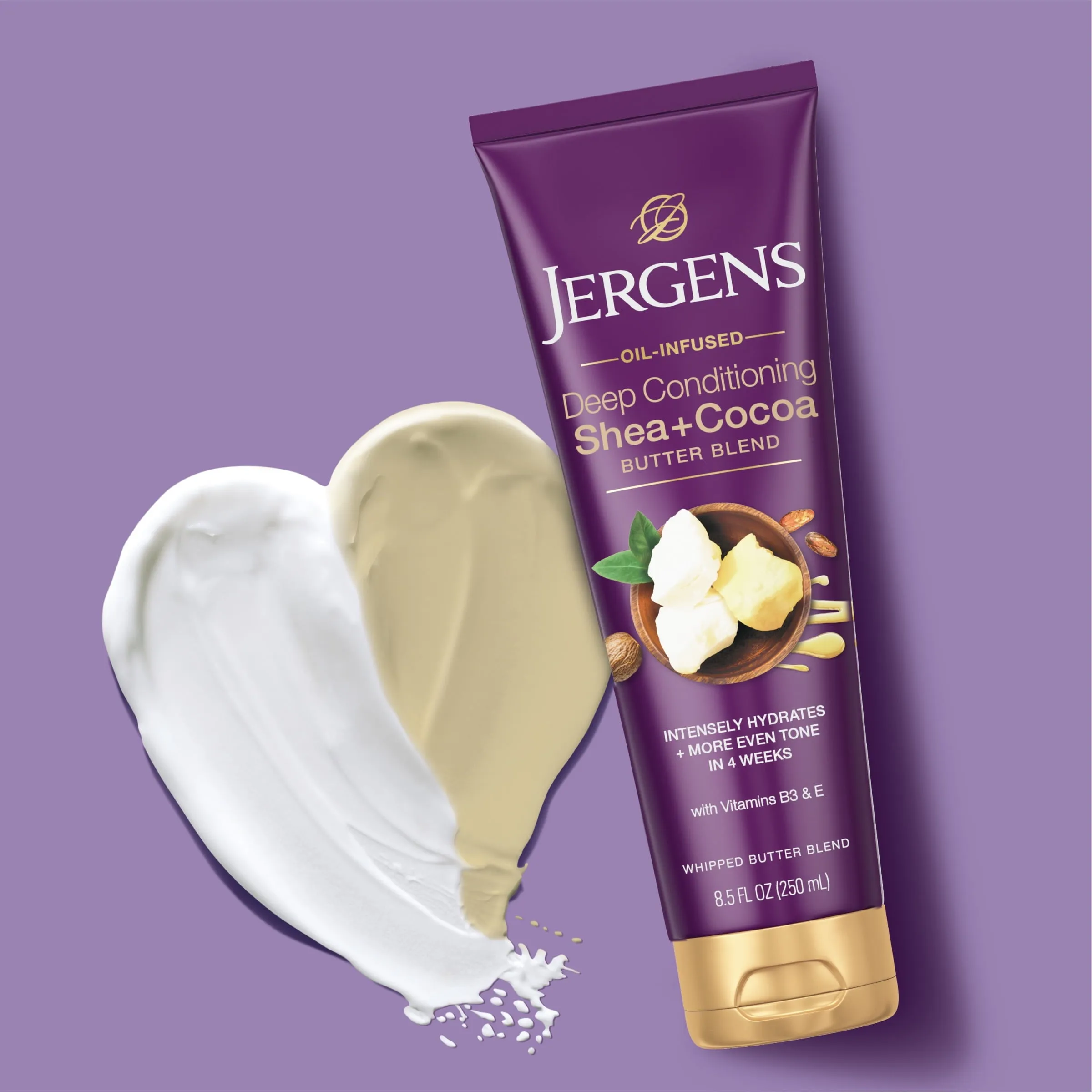 Jergens Hand and Body Lotion, Shea   Cocoa Butter Body Lotion for Dry Skin, Deep Conditioning Moisturizer, with Vitamins E & B3, 8.5 oz