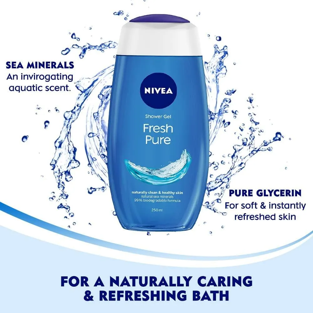 NIVEA Body Wash, Fresh Pure Shower Gel, Refreshing Aquatic Scent, 250 ml