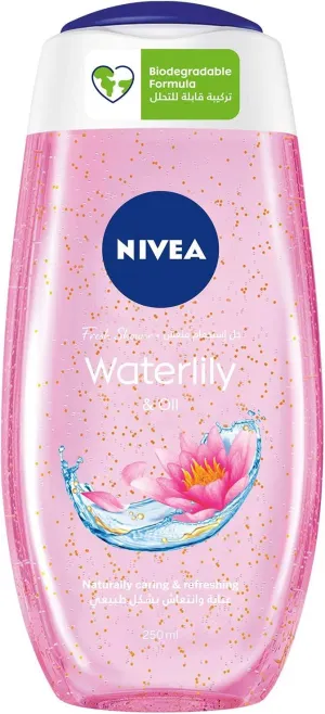 NIVEA Shower Gel Body Wash, Cleansing Waterlily & Oil with Caring Oil Pearls and Waterlily Scent, 250ml