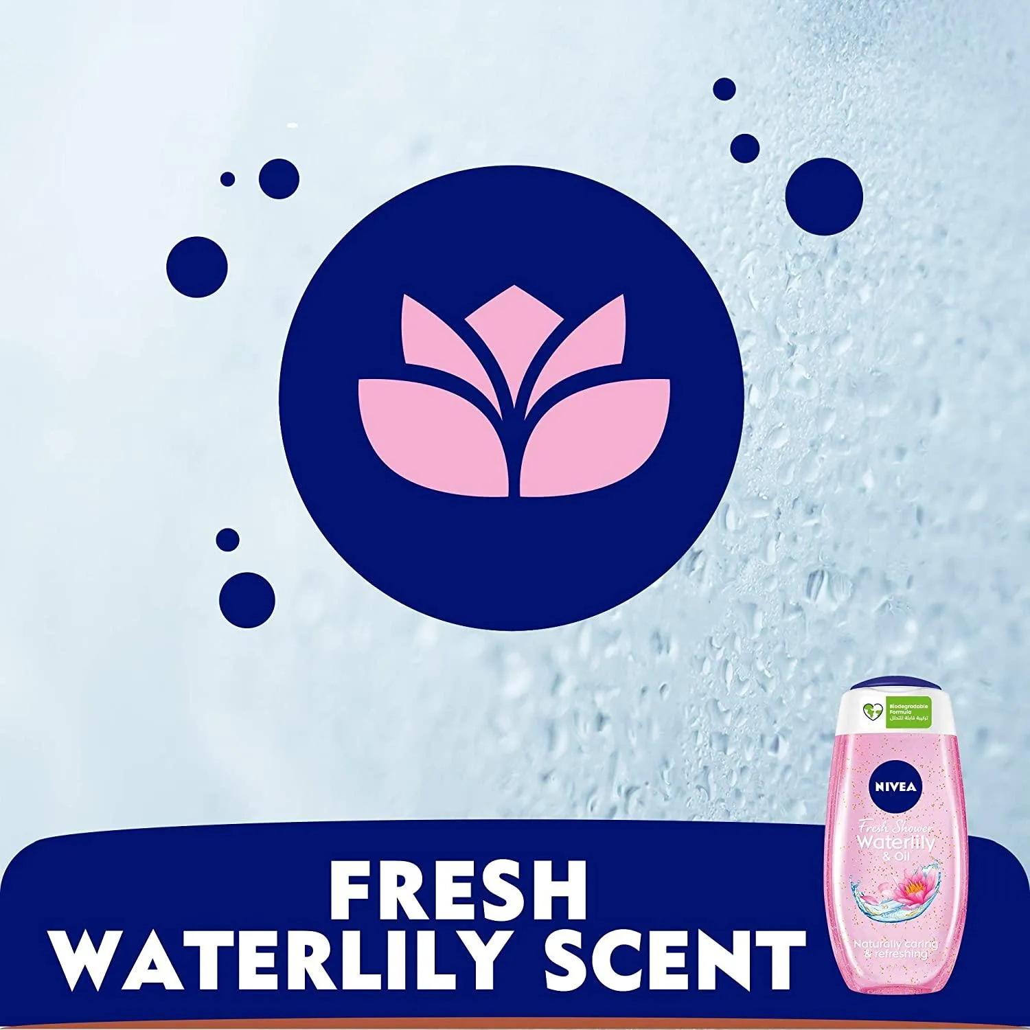 NIVEA Shower Gel Body Wash, Cleansing Waterlily & Oil with Caring Oil Pearls and Waterlily Scent, 250ml