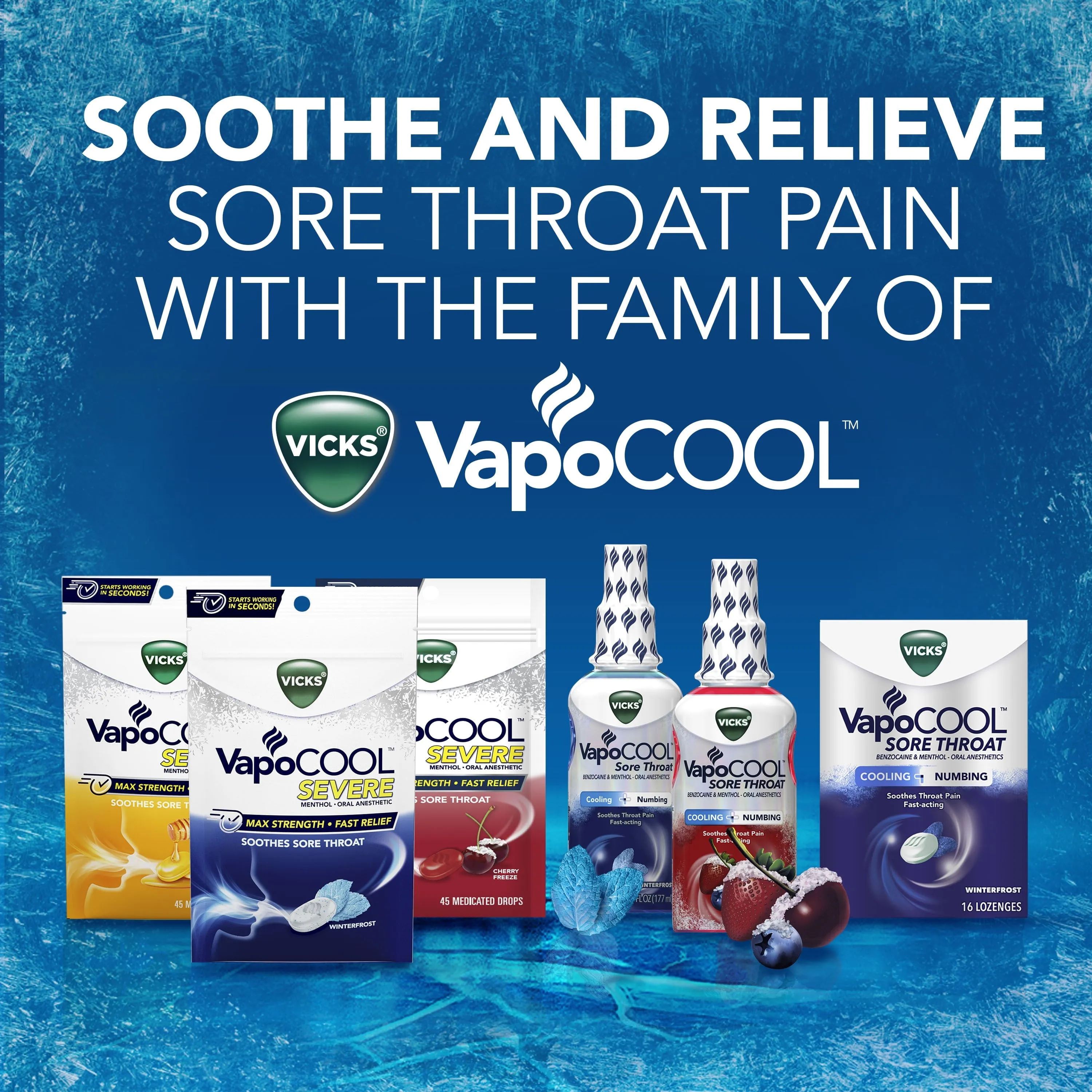 Vicks VapoCool Sore Throat Spray, Benzocaine & Menthol, Over-the-Counter Medicine, Winterfrost, 6 Oz