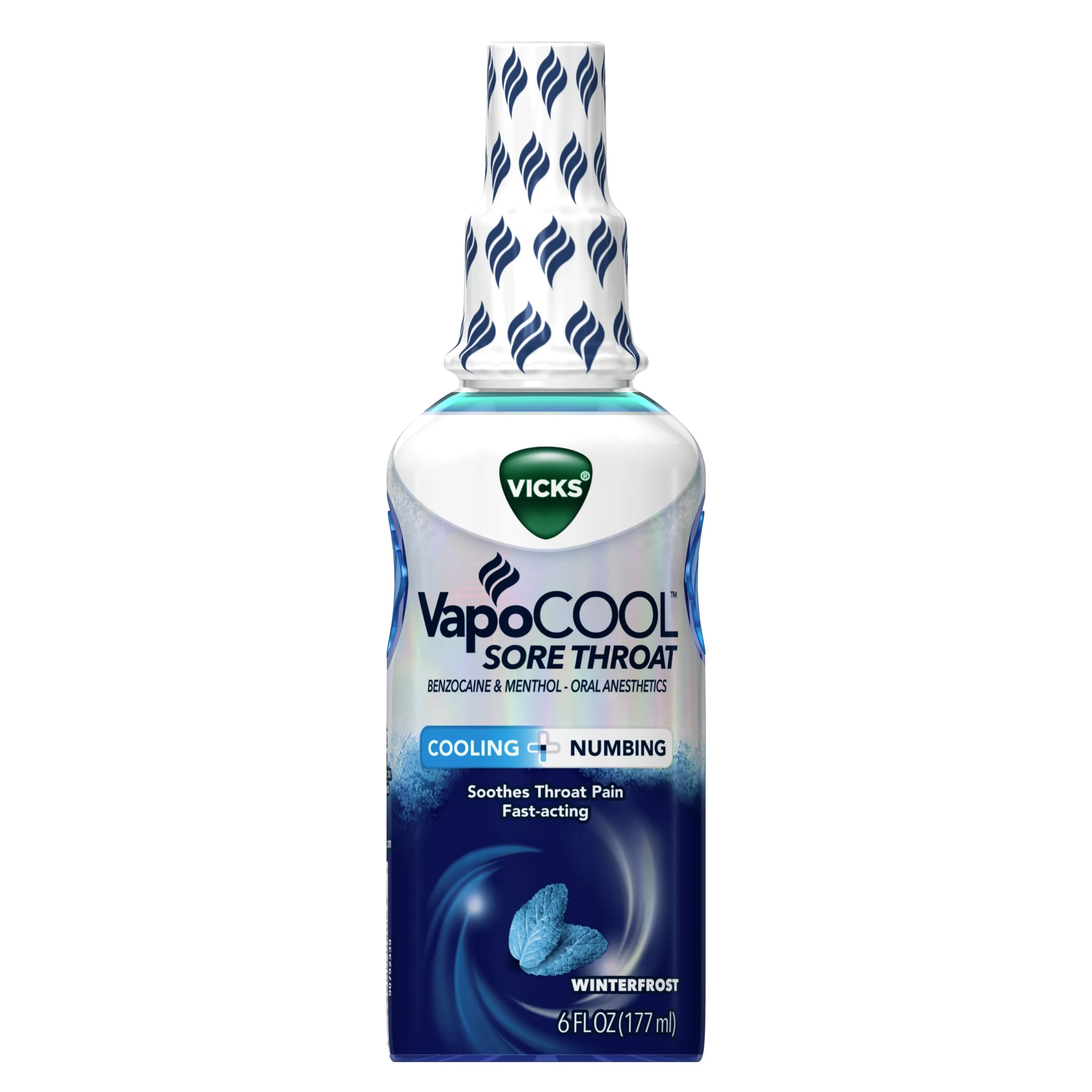 Vicks VapoCool Sore Throat Spray, Benzocaine & Menthol, Over-the-Counter Medicine, Winterfrost, 6 Oz