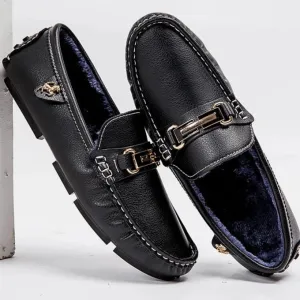 Winter Warm Fashion Casual Driving Shoes High Quality PU Leather Slip-on Comfortable Breathable Fur Loafers Large Size 48